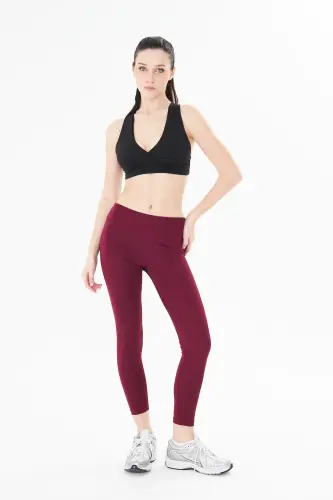 Kadın Toparlayıcı Yüksek Bel Bordo Tayt-Bordo - 4