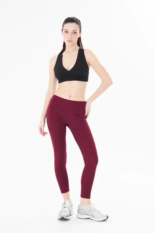 Kadın Toparlayıcı Yüksek Bel Bordo Tayt-Bordo - 4