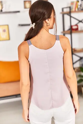 Kadın Toz Pembe Etnik Askılı Bluz ARM-20Y001041-Toz Pembe - 4