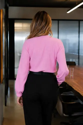 Kadın Toz Pembe Kolu Lastikli Bürümcük Gömlek ARM-24K001002 - Toz Pembe - ARMONIKA (1)