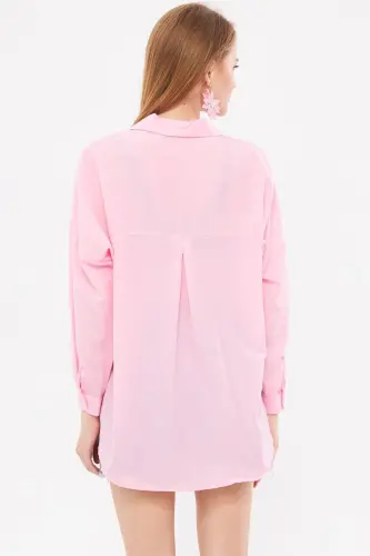 Kadın Toz Pembe Oversize Uzun Basic Gömlek ARM-22Y001118-Toz Pembe - 5
