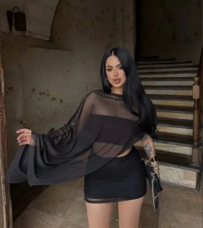 Kadın Transparan Detay Büstiyer Ve Etek Takım - BÜYÜKBEDENIZ