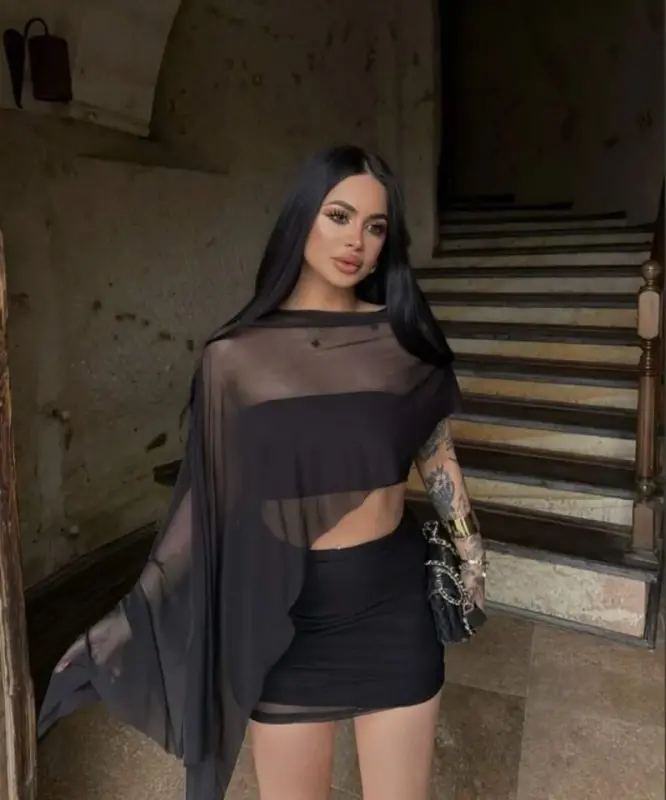 Kadın Transparan Detay Büstiyer Ve Etek Takım - 2