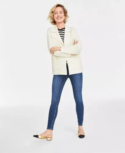 Women's Sweater Blazer, Created for Modazone - Alabaster 