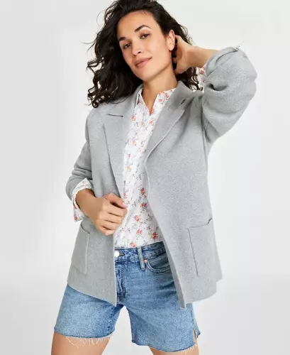 Women's Sweater Blazer, Created for Modazone - Light Grey Heather - 1
