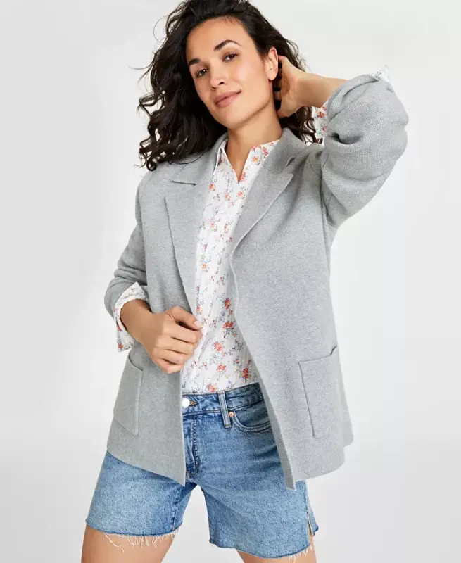 Women's Sweater Blazer, Created for Modazone - Light Grey Heather - ON 34TH