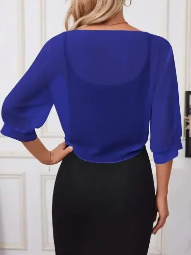 Kadın Truvakar Kol önden Bağlamalı Kısa şifon Bolero Ceket - BÜYÜKBEDENIZ (1)
