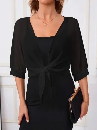 Kadın Truvakar Kol önden Bağlamalı Kısa şifon Bolero Ceket - 3