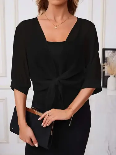 Kadın Truvakar Kol önden Bağlamalı Kısa şifon Bolero Ceket - 1