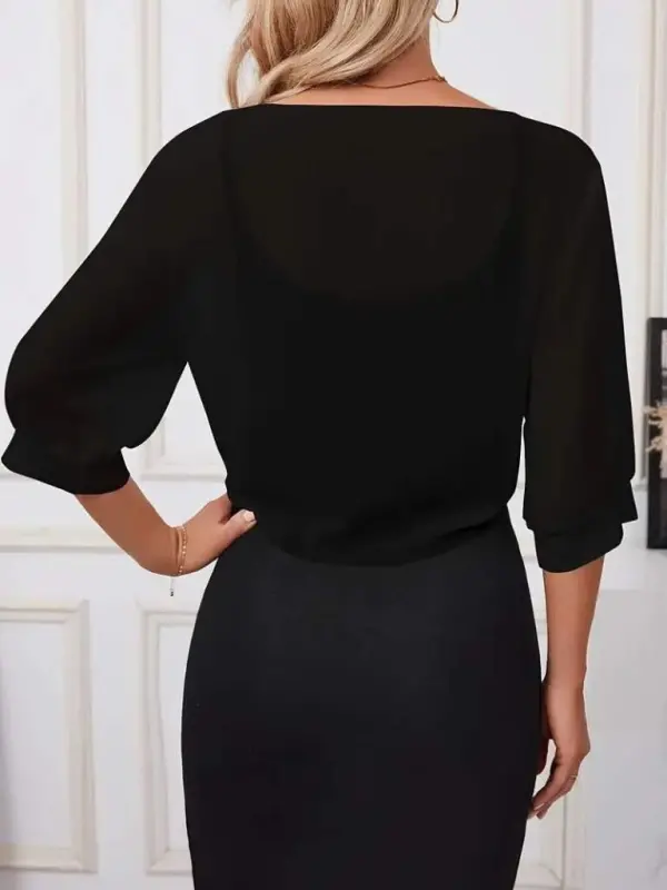 Kadın Truvakar Kol önden Bağlamalı Kısa şifon Bolero Ceket - 2