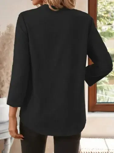 Kadın Truvakar Kol V Yakalı Keten Bluz - 3