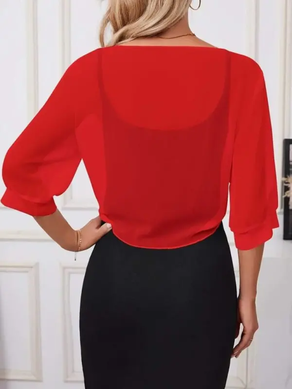 Kadın Truvakar Kollu önden Bağlamalı Kısa şifon Bolero Ceket - 3