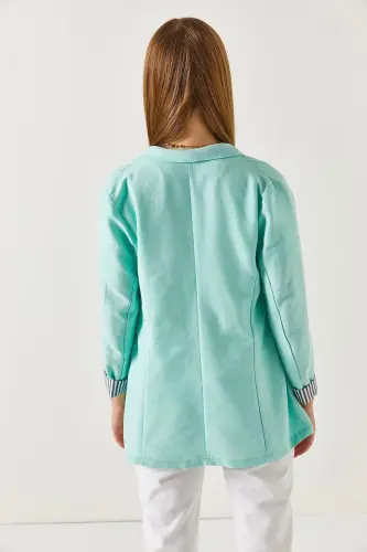 Kadın Turkuaz Kol İçi Çizgili Tek Düğmeli Ceket ARM-22K001122-Turkuaz - 4