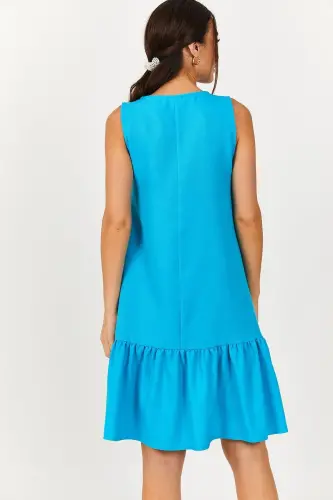 Kadın Turkuaz Kolsuz Eteği Fırfırlı Elbise ARM-18Y001156-Turkuaz - 4