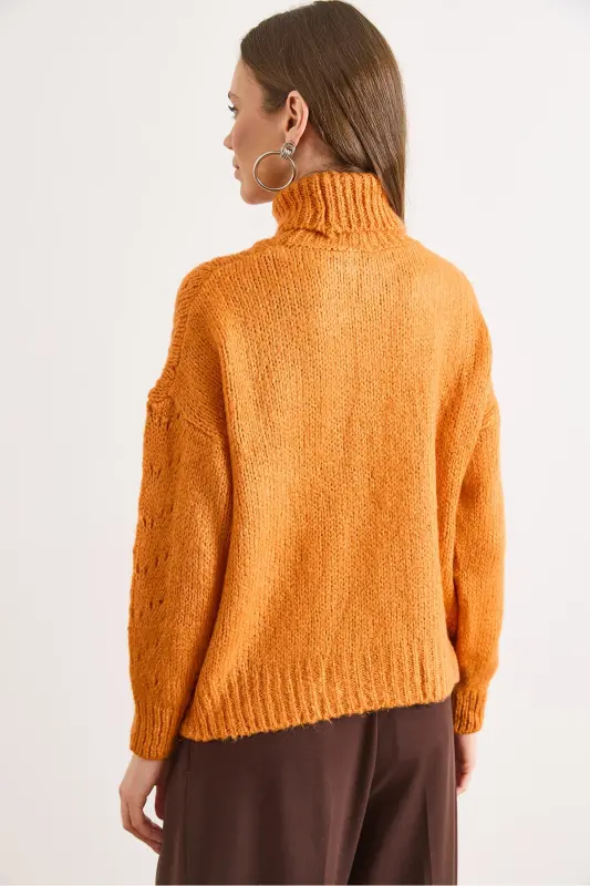 Kadın Turuncu Balıkçı Yaka Yumuşak Dokulu Triko Kazak KZK-19000892-Turuncu - 5