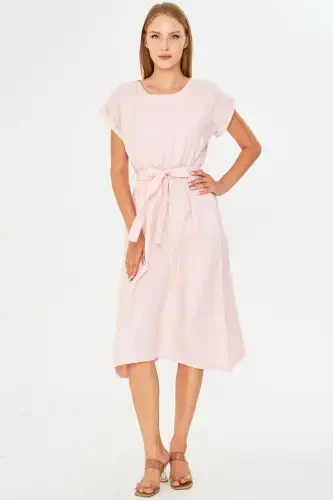 Kadın Beli Lastikli Bağlamalı Elbise ARM-18Y001133-Turuncu - 1