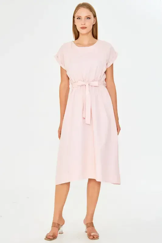 Kadın Beli Lastikli Bağlamalı Elbise ARM-18Y001133-Turuncu - 2