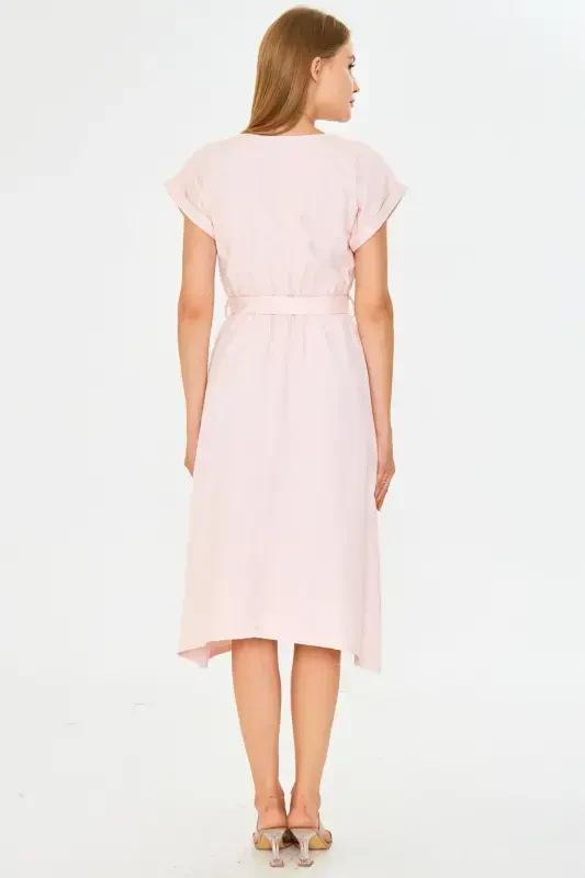 Kadın Beli Lastikli Bağlamalı Elbise ARM-18Y001133-Turuncu - 5