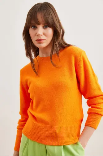 Kadın Turuncu Bisiklet Yaka Yumuşak Dokulu Basic Triko Kazak KZK-19000845-Turuncu - 2