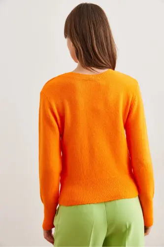 Kadın Turuncu Bisiklet Yaka Yumuşak Dokulu Basic Triko Kazak KZK-19000845-Turuncu - 6