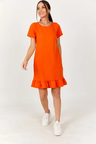 Kadın Turuncu Kısa Kollu Altı Fırfırlı Elbise ARM-20Y001032-Turuncu - ARMONIKA (1)