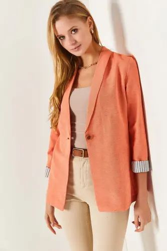 Kadın Turuncu Kol Içi Çizgili Tek Düğmeli Ceket Arm-22k001122-Turuncu - ARMONIKA (1)