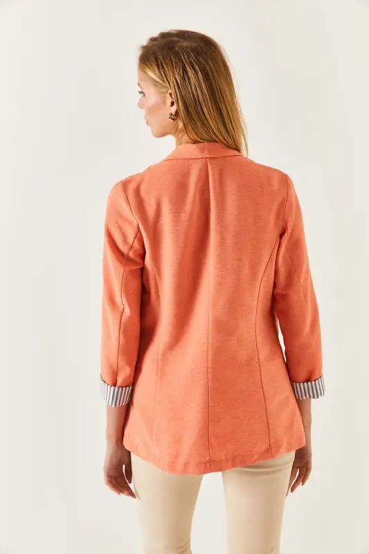 Kadın Turuncu Kol Içi Çizgili Tek Düğmeli Ceket Arm-22k001122-Turuncu - 4