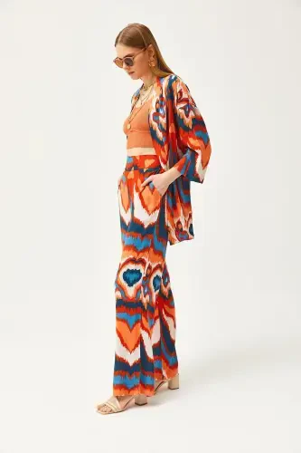 Kadın Turuncu Mavi Üst Kimono Alt Cepli Pantolon Takım TKM-19000276-Turuncu Mavi - 6