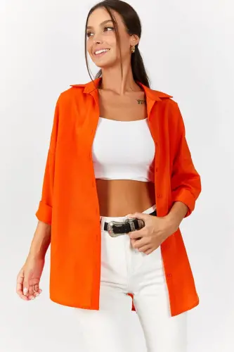 Kadın Turuncu Oversize Uzun Basic Gömlek ARM-22Y001118 - Turuncu - 7