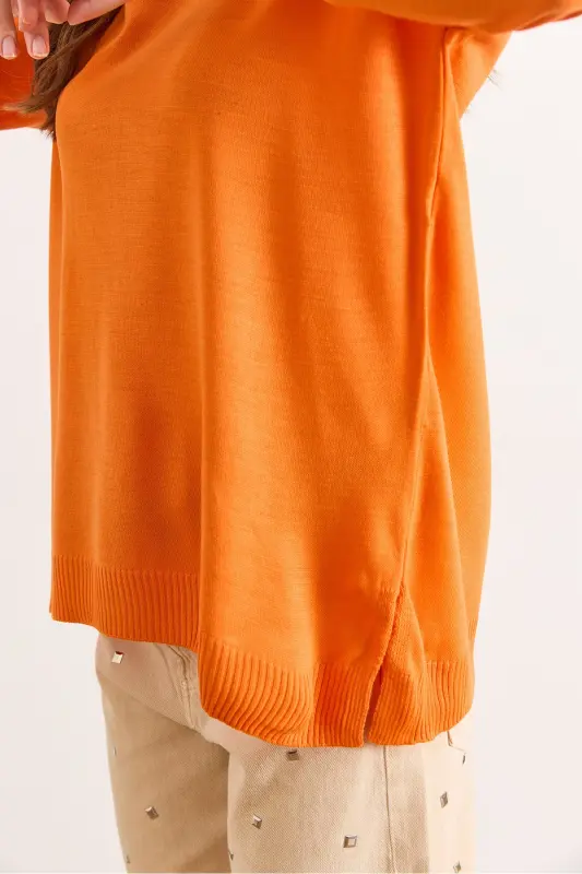 Kadın Turuncu Polo Yaka Basic Triko Kazak KZK-19000871-Turuncu - 3