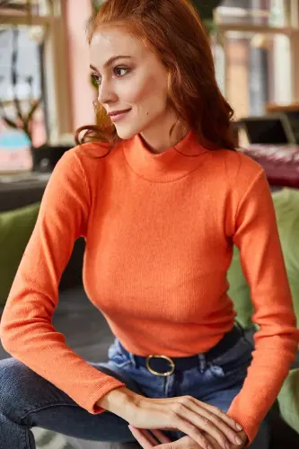 Kadın Turuncu Yarım Balıkçı Şardonlu Kaşkorse Body BLZ-19000599-Turuncu 