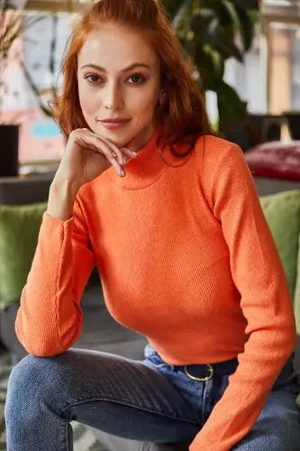 Kadın Turuncu Yarım Balıkçı Şardonlu Kaşkorse Body BLZ-19000599-Turuncu - 3