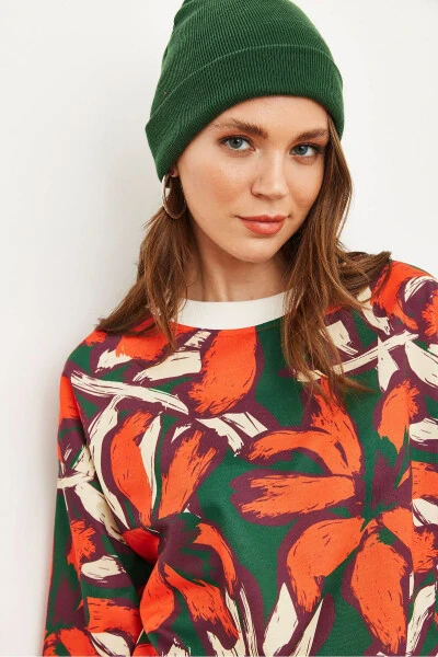 Kadın Turuncu Yeşil Basic Yumuşak Dokulu Salaş Sweatshirt SWT-19000457-Turuncu Yeşil - 7