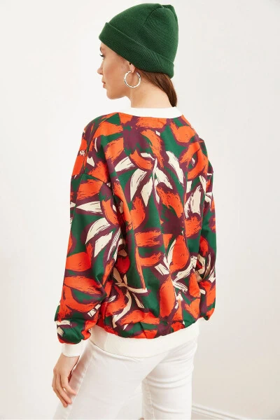 Kadın Turuncu Yeşil Basic Yumuşak Dokulu Salaş Sweatshirt SWT-19000457-Turuncu Yeşil - 8