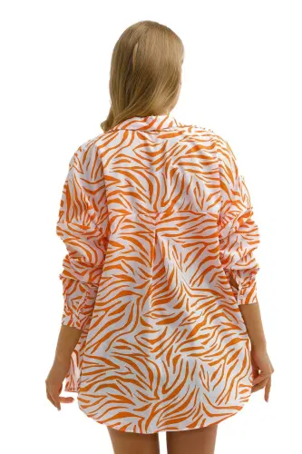 Kadın Turuncu Zebra Desen Oversize Uzun Basic Gömlek Arm-22y001145-Turuncu - 4
