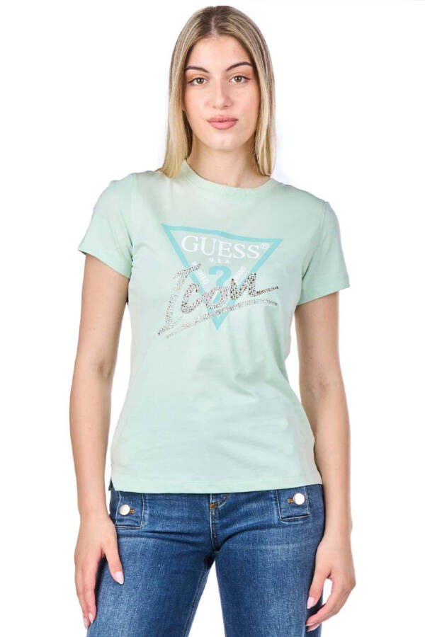 Kadın Üçgen Logolu Yeşil T-Shirt - 5