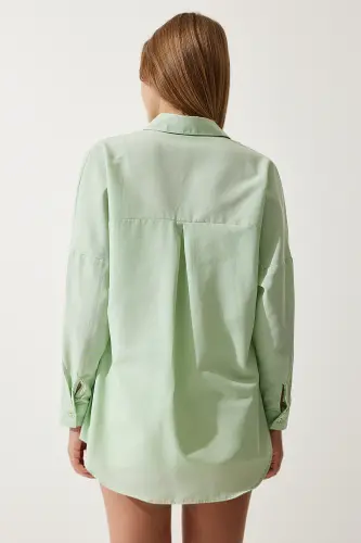 Kadın Uçuk Yeşil Oversize Uzun Basic Gömlek DD00842-Uçuk Yeşil - 7
