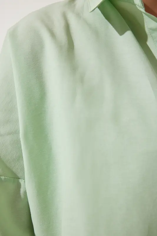 Kadın Uçuk Yeşil Oversize Uzun Basic Gömlek DD00842-Uçuk Yeşil - 6