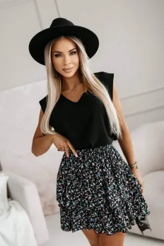 Kadın üst Sandy Kumaş Bluz, Alt çiçek Desenli Süprem Kumaş Etek Ikili Takım - 2