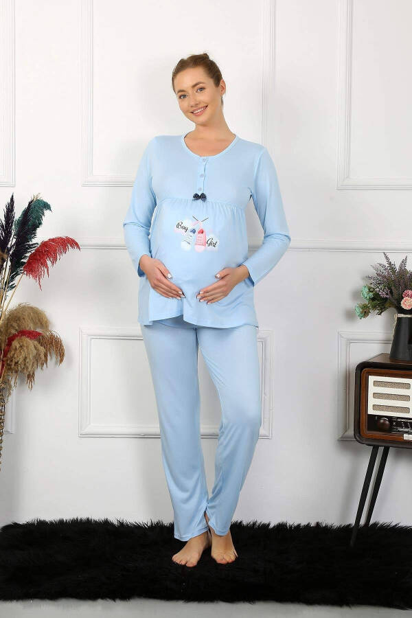 Kadın Uzun Kol Hamile Lohusa Pijama Takımı Mavi 45501 - 5