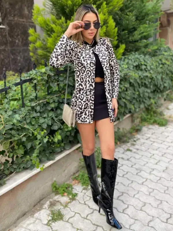 Kadın Uzun Kollu Alın Omuz önü Açık şardonlu Dalgıç Ceket - 10