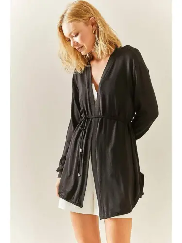 Kadın Uzun Kollu Bağcık Detay Hırka - BÜYÜKBEDENIZ (1)