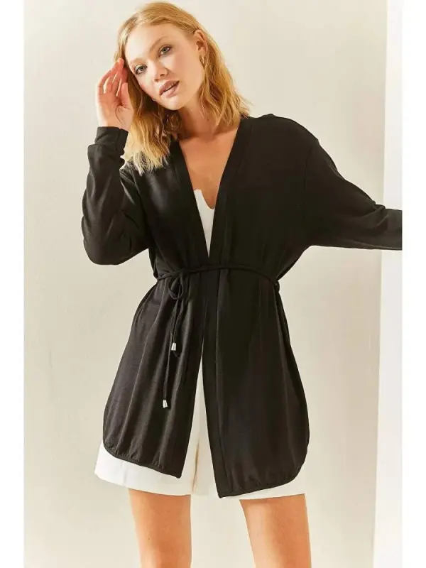 Kadın Uzun Kollu Bağcık Detay Hırka - BÜYÜKBEDENIZ