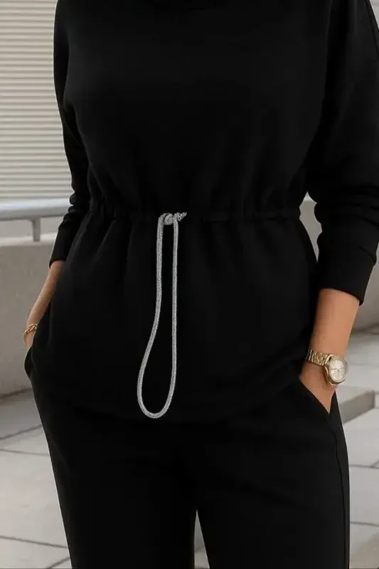 Kadın Uzun Kollu Balıkçı Yaka Belden Lastikli Modal Bluz Ve Pantolon Ikili Takım - 2