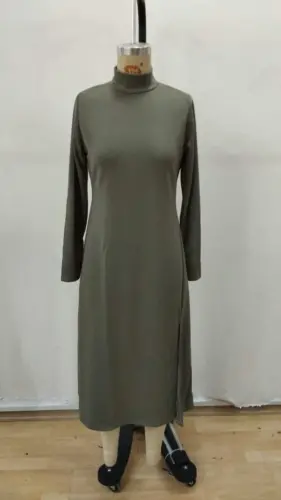 Kadın Uzun Kollu Balıkçı Yaka Derin Yırtmaç Detay Krep Elbise - 5