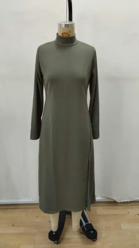 Kadın Uzun Kollu Balıkçı Yaka Derin Yırtmaç Detay Krep Elbise - 5