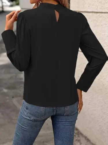 Kadın Uzun Kollu Balıkçı Yaka önden Dikişli Dokuma Bluz - BÜYÜKBEDENIZ (1)