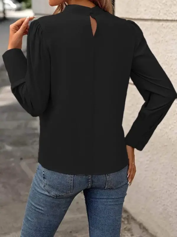 Kadın Uzun Kollu Balıkçı Yaka önden Dikişli Dokuma Bluz - 2