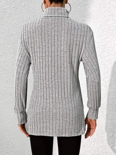 Kadın Uzun Kollu Balıkçı Yaka Yandan Yırtmaçlı şardonlu Kaşkorse Bluz - BÜYÜKBEDENIZ (1)