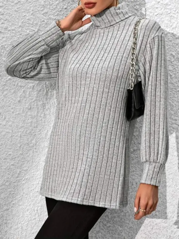 Kadın Uzun Kollu Balıkçı Yaka Yandan Yırtmaçlı şardonlu Kaşkorse Bluz - 1